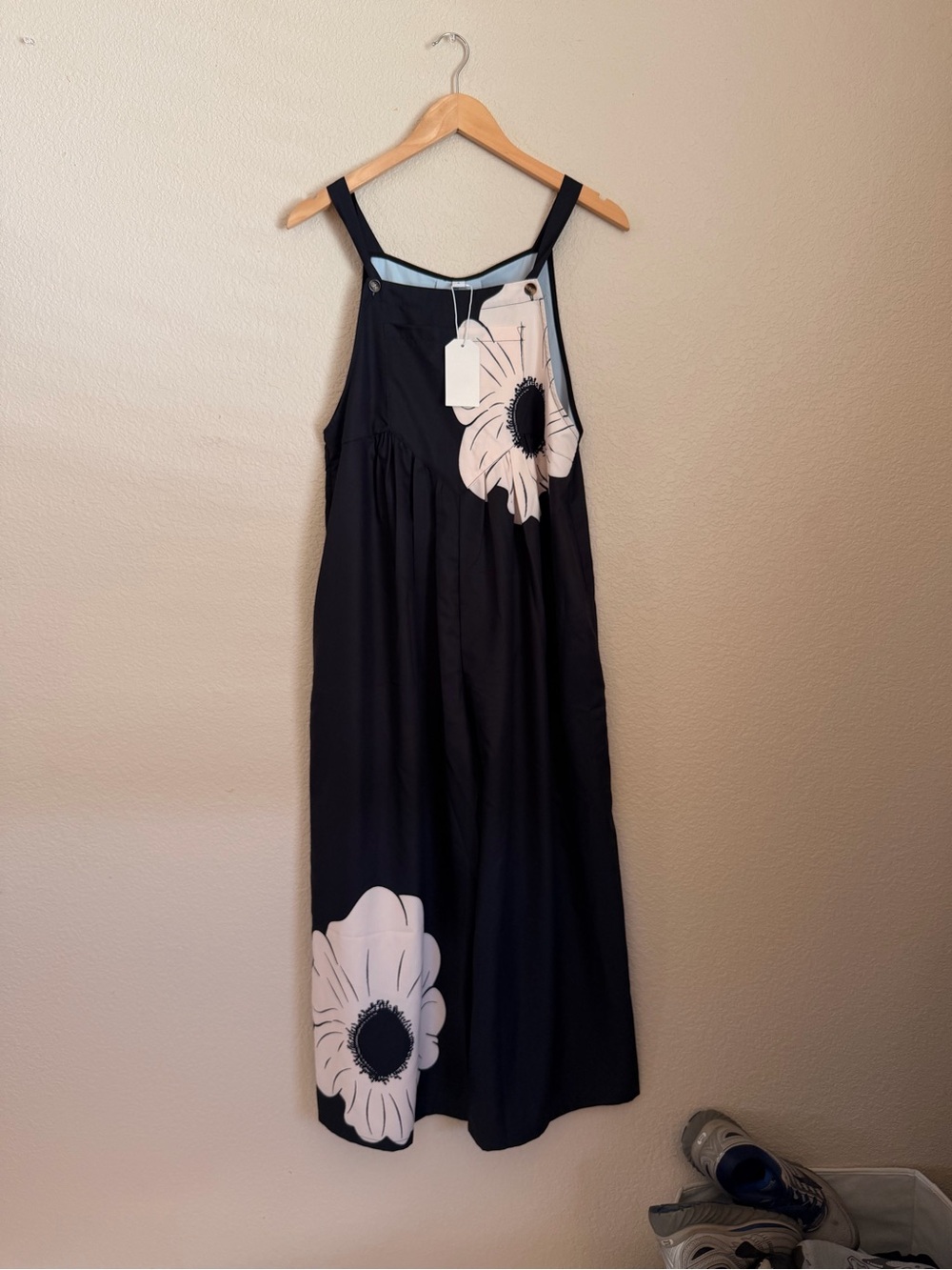 QXE Amazon Black Floral Maxi Jumpsuit with White Floral Blooms - Picture 2 of 7